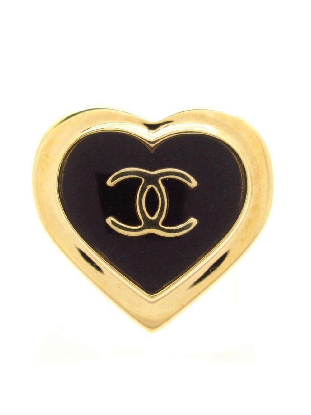 Chanel Ring CC Logo Gold Black Heart